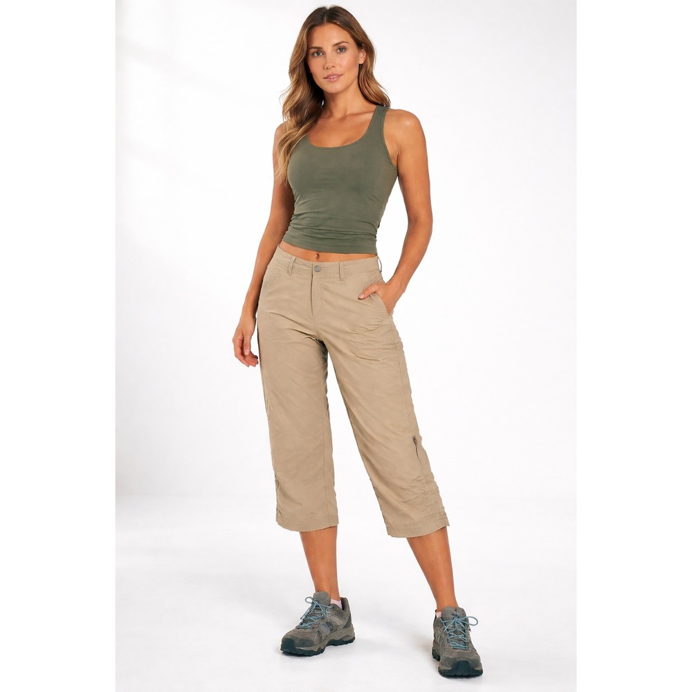 L.L. Bean Nylon Lightweight Packable Hiking Pants Womens Sz 10 Khaki Tan Cinch